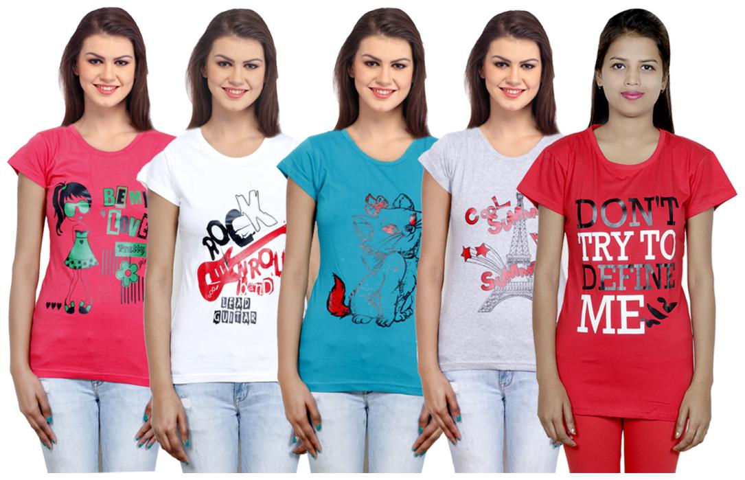

IndiWeaves Girls Cotton T-Shirt(Pack Of 5 T-Shirt) Combo Offer