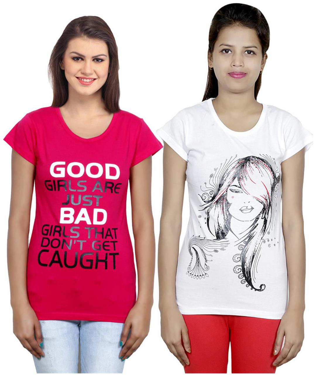 

IndiWeaves Girls Cotton T-Shirt Pack of -2