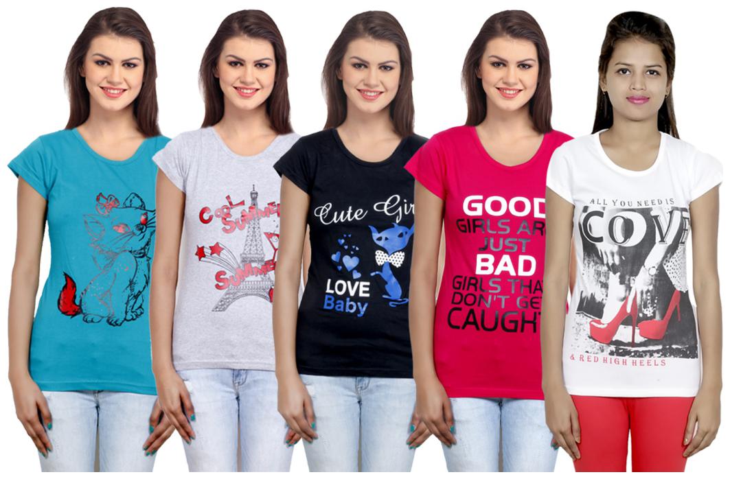 

IndiWeaves Girls Cotton T-Shirt(Pack Of 5 T-Shirt) Combo Offer
