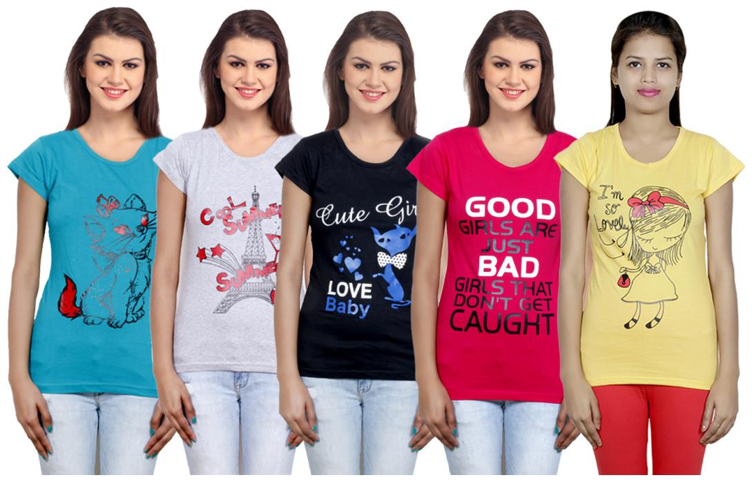 

IndiWeaves Girls Cotton T-Shirt(Pack Of 5 T-Shirt) Combo Offer