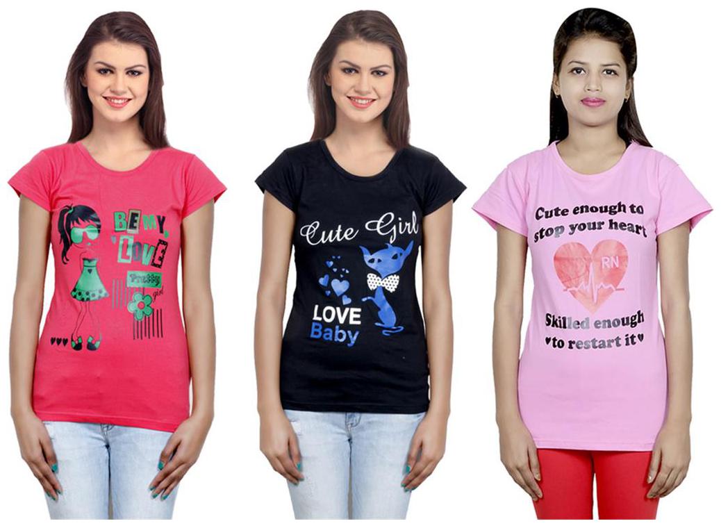 

IndiWeaves Girls Cotton T-Shirt Pack of -3