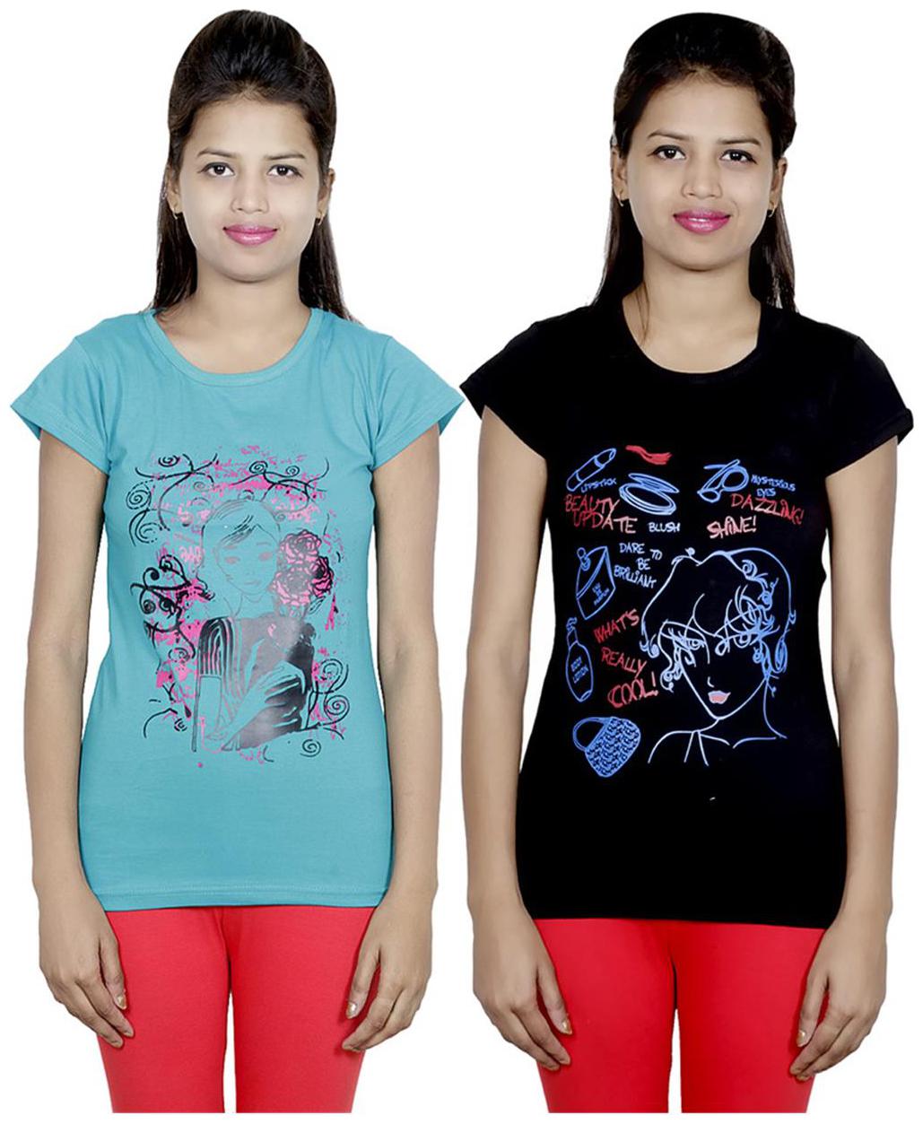 

IndiWeaves Girls Cotton T-Shirt Pack of -2