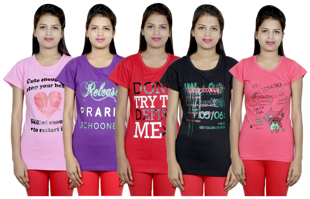 

IndiWeaves Girls Cotton T-Shirt(Pack Of 5 T-Shirt) Combo Offer