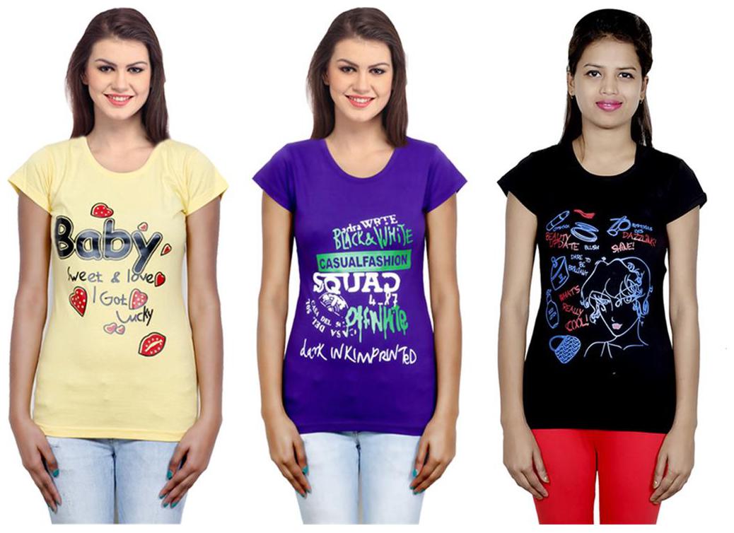 

IndiWeaves Girls Cotton T-Shirt Pack of -3