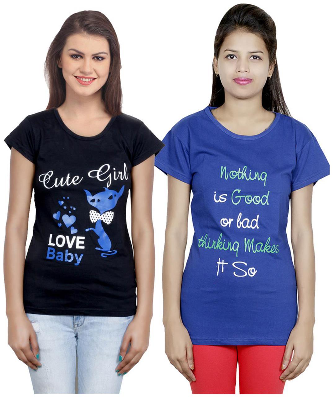 

IndiWeaves Girls Cotton T-Shirt Pack of -2