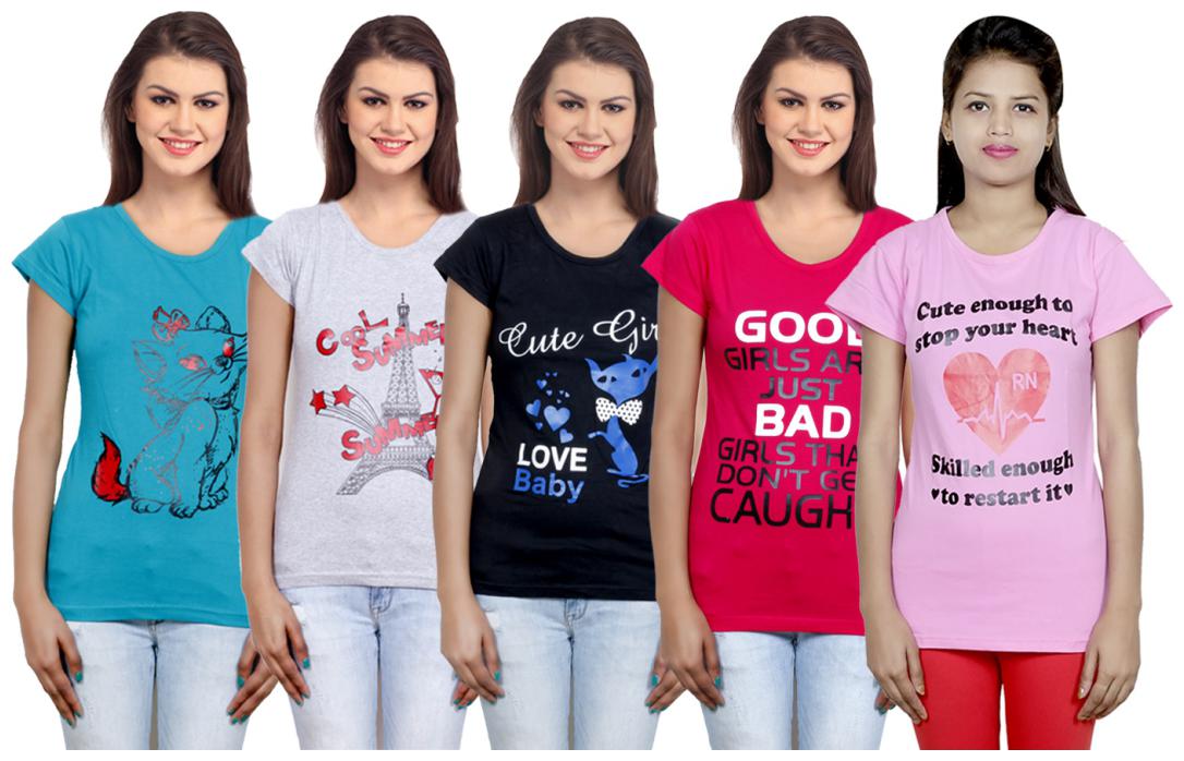 

IndiWeaves Girls Cotton T-Shirt(Pack Of 5 T-Shirt) Combo Offer