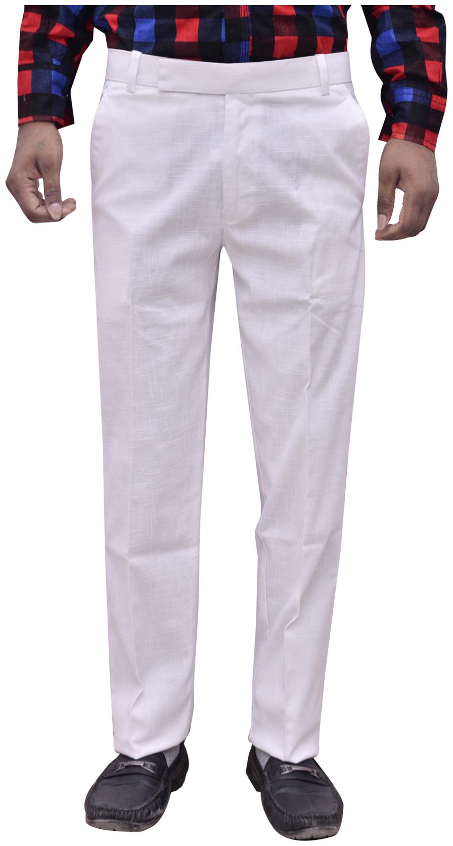 

Indiweaves Men Solid Regular Fit Formal Trouser - White