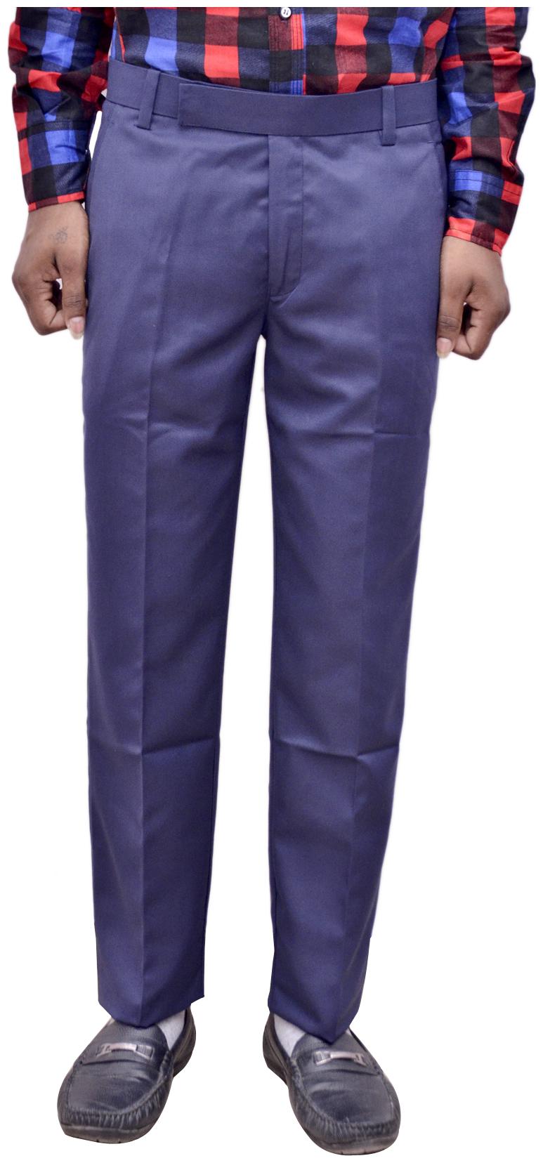 

Indiweaves Men Solid Regular Fit Formal Trouser - Blue