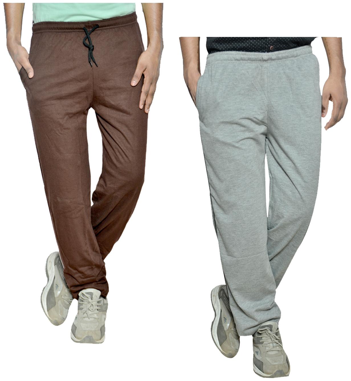 

IndiWeaves Mens Cotton Solid Track Pants Lower (Pack of 2) Grey and Brown color