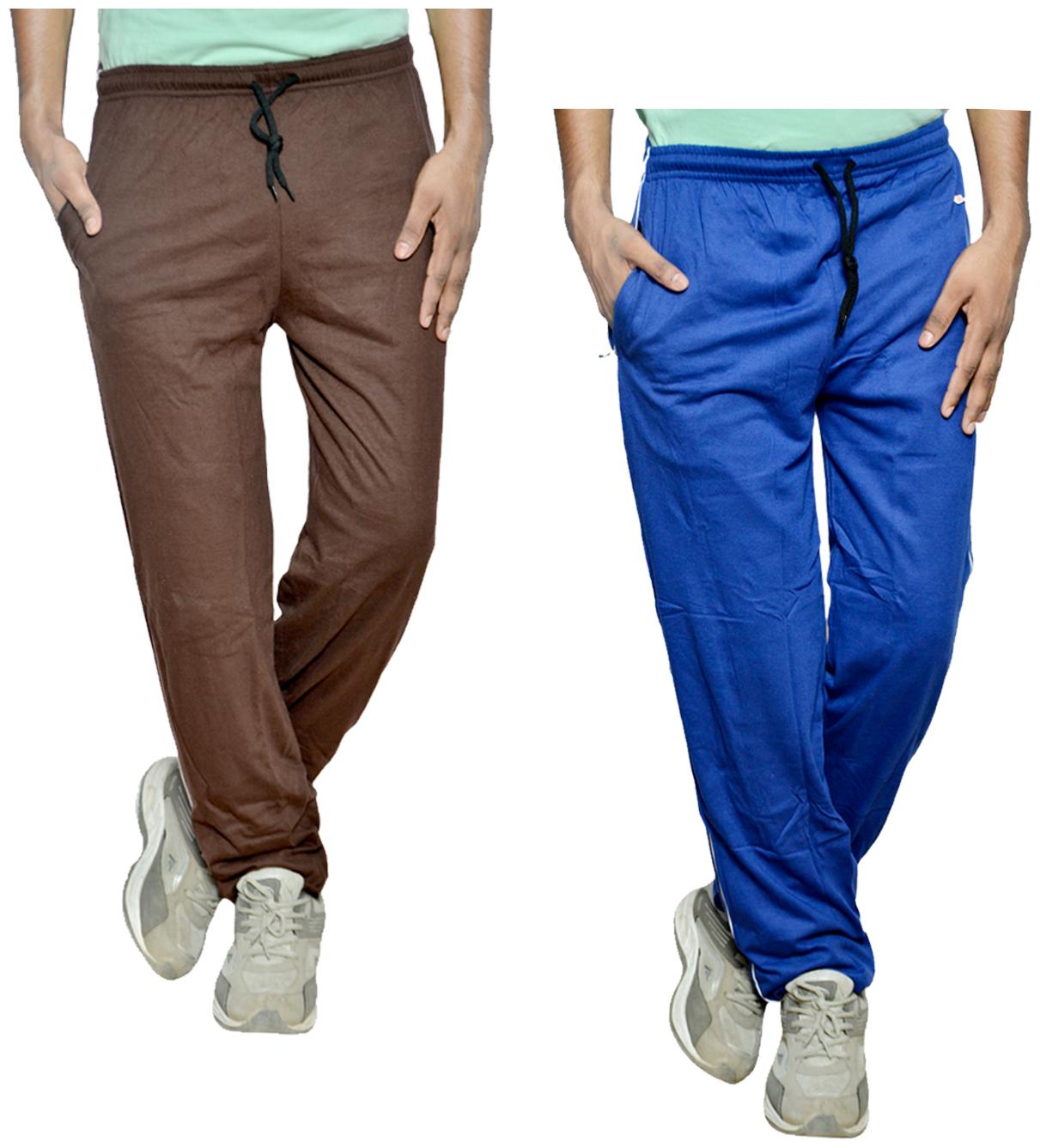 

IndiWeaves Mens Cotton Solid Track Pants Lower (Pack of 2) Blue and Brown color