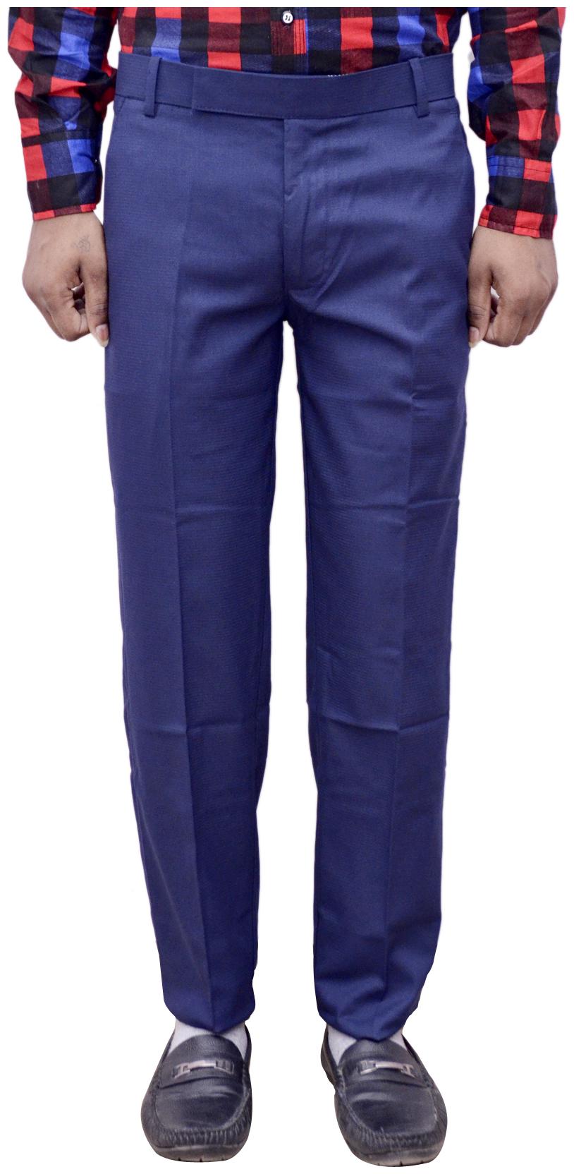 

Indiweaves Men Solid Regular Fit Formal Trouser - Blue