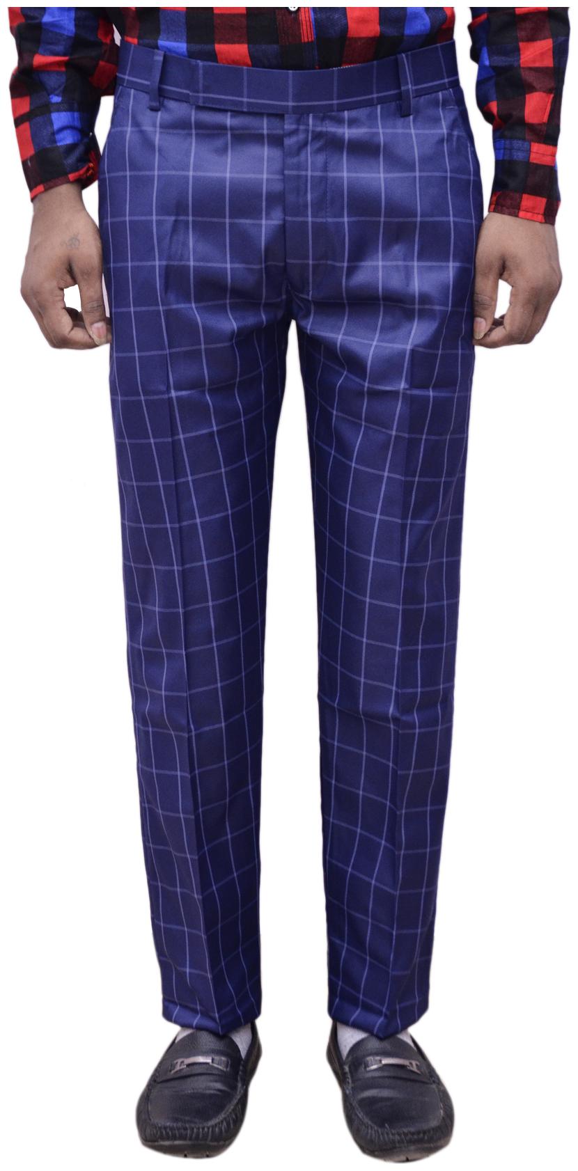 

Indiweaves Men Checked Regular Fit Formal Trouser - Blue