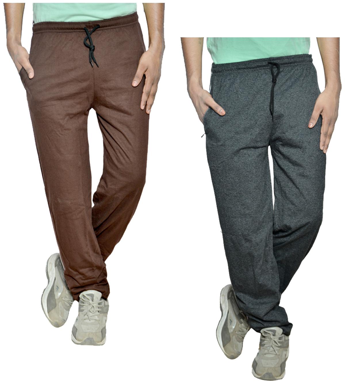 

IndiWeaves Mens Cotton Solid Track Pants Lower (Pack of 2) Grey and Brown color