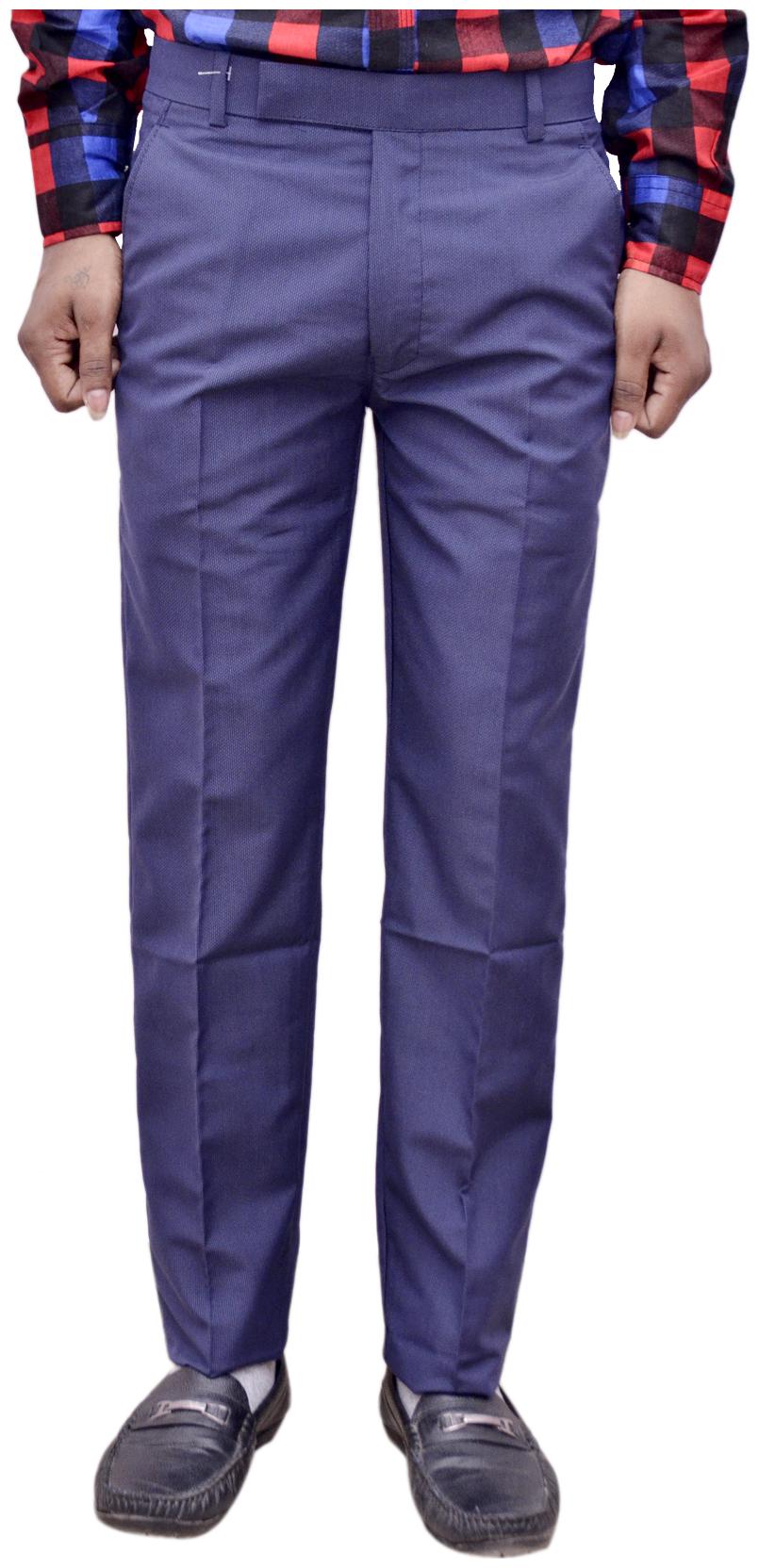 

Indiweaves Men Solid Regular Fit Formal Trouser - Blue