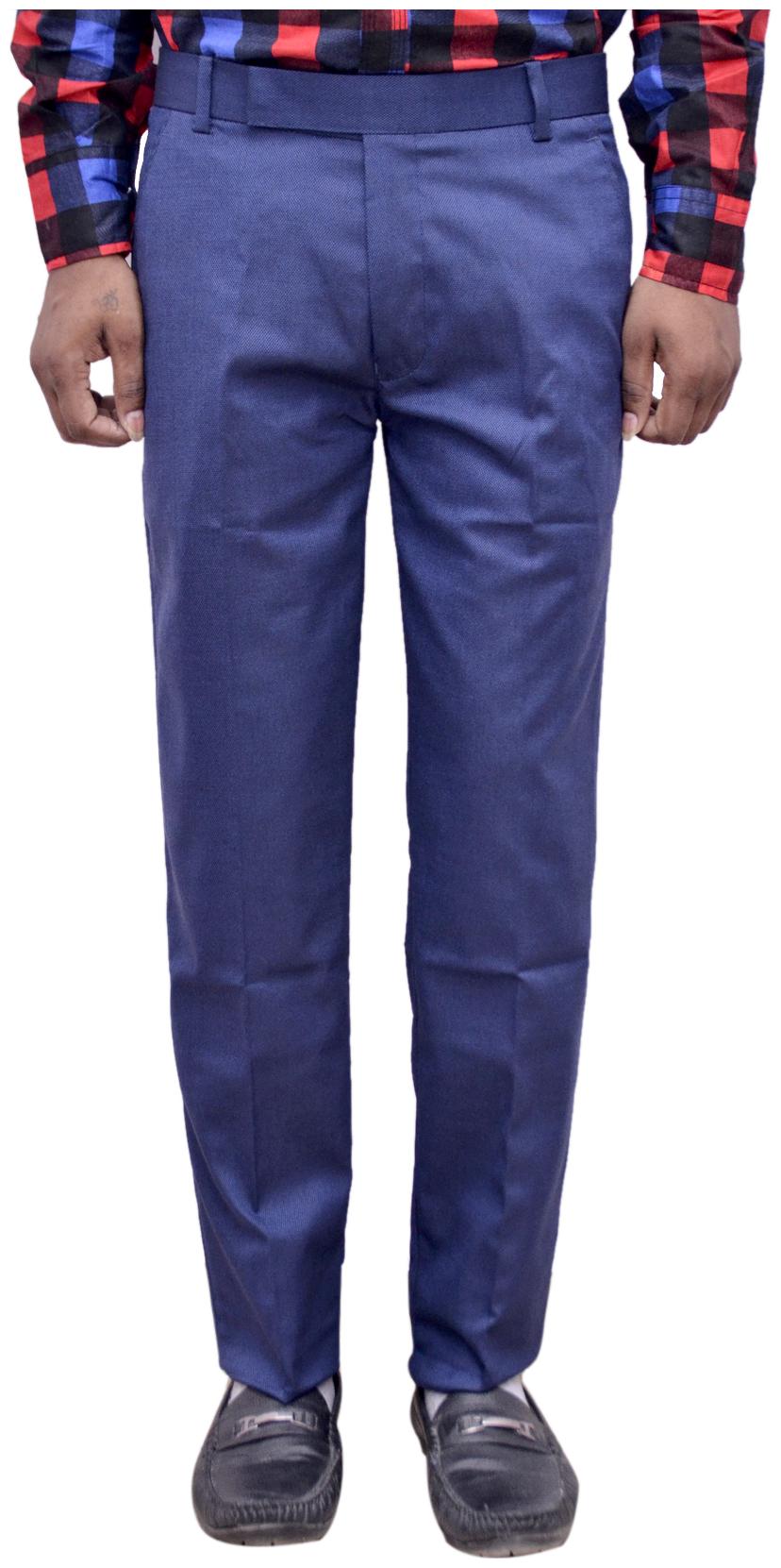 

Indiweaves Men Solid Regular Fit Formal Trouser - Blue