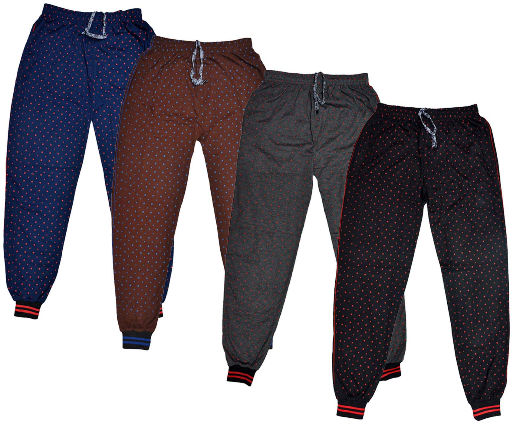 

IndiWeaves Men Cotton Pranted Lowers Pyjama and Track Pants Pack of 4