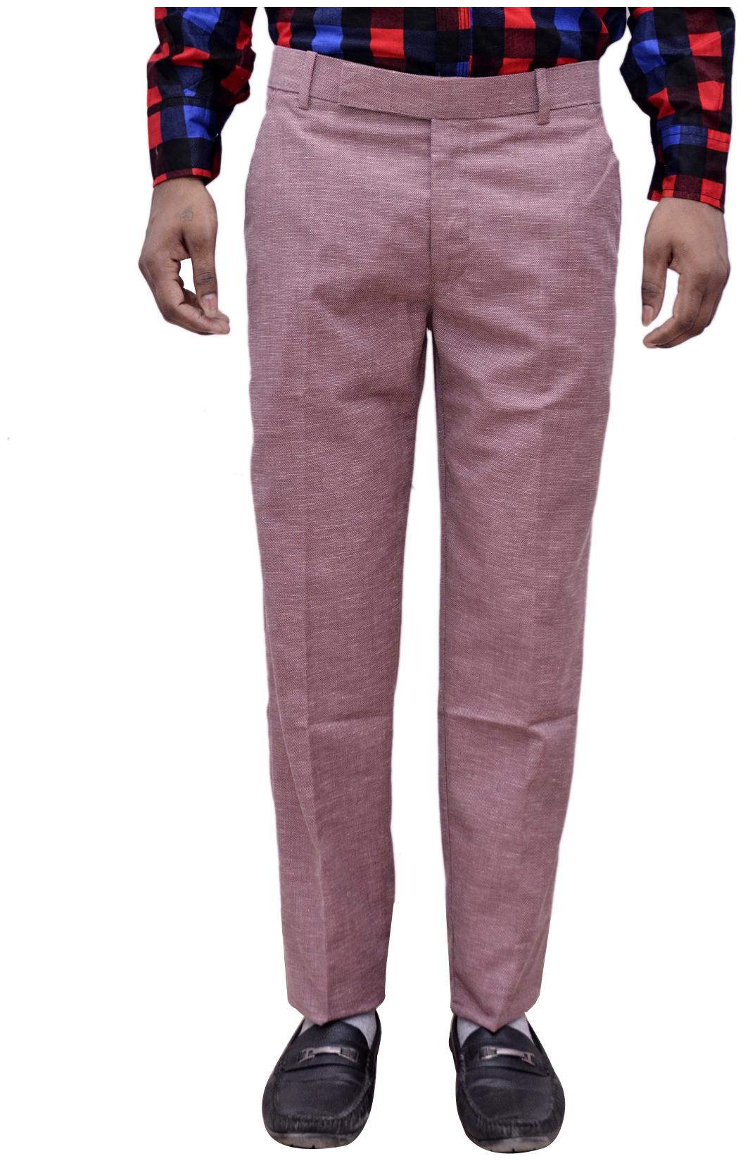 

Indiweaves Men Solid Regular Fit Formal Trouser - Pink