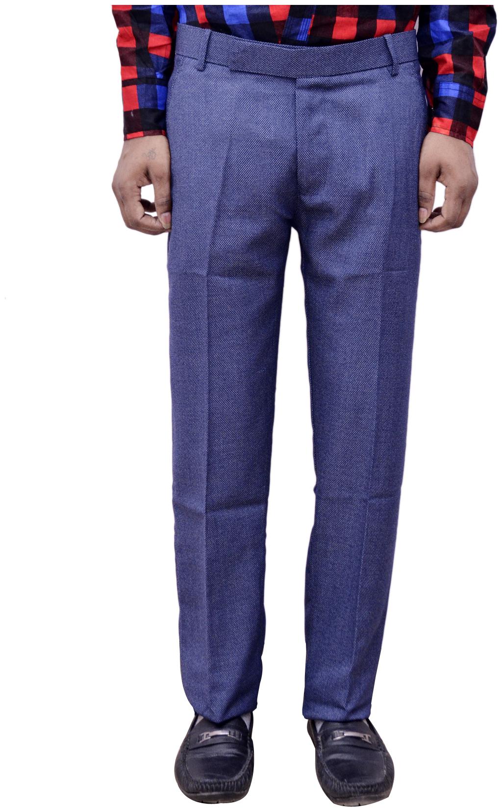 

Indiweaves Men Solid Regular Fit Formal Trouser - Blue