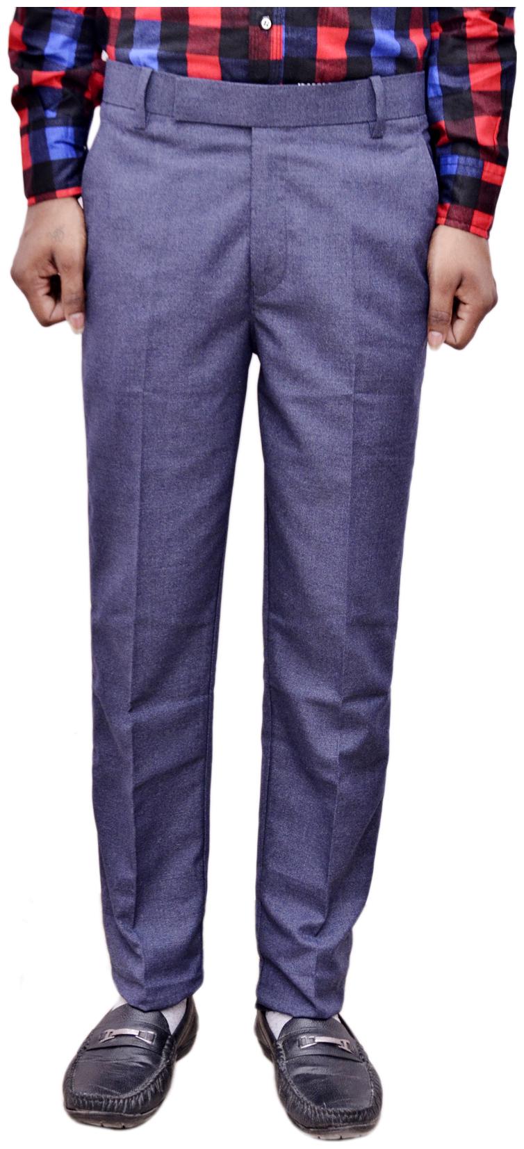 

Indiweaves Men Solid Regular Fit Formal Trouser - Blue