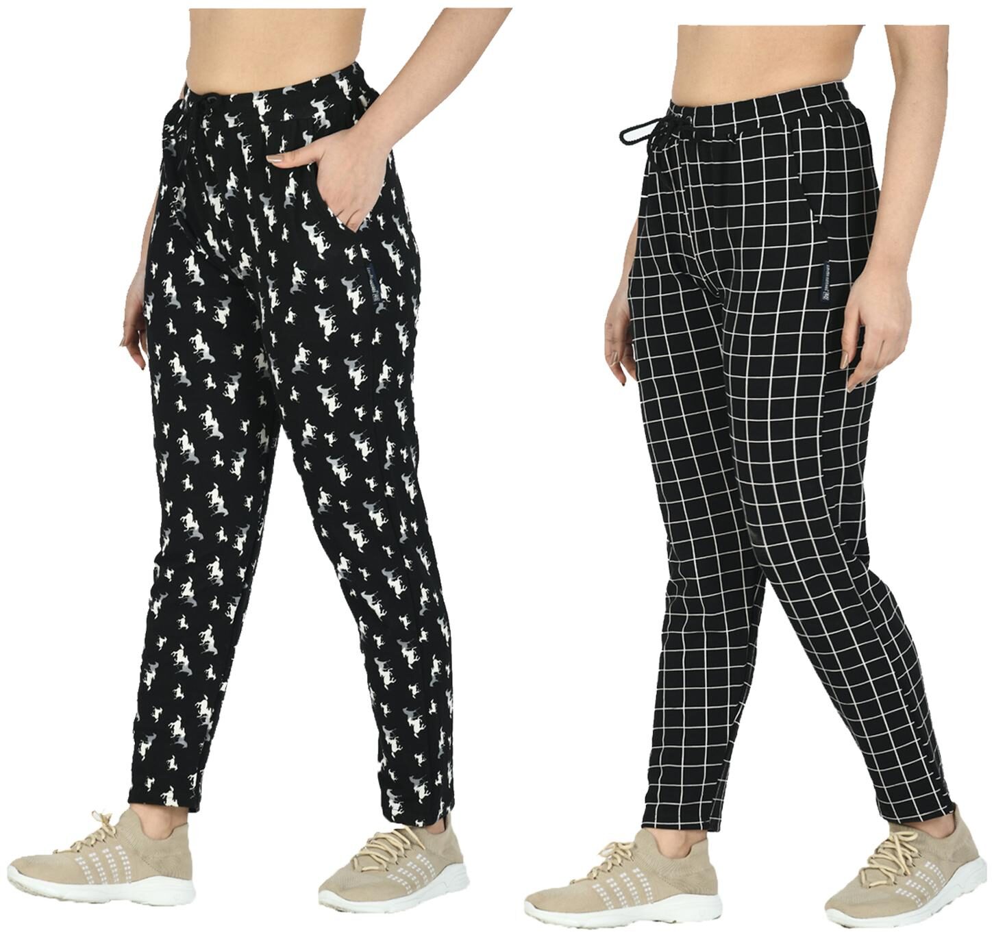 

Indiweaves Women Regular fit Polyester Printed Track pants - Black