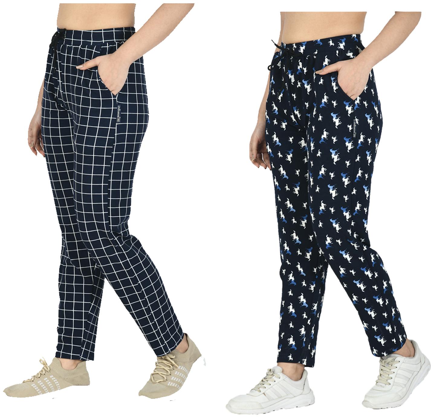

Indiweaves Women Regular fit Polyester Printed Track pants - Navy