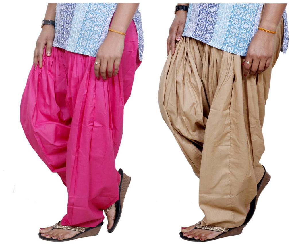 

IndiWeaves Pink And Beige Pack Of 2 Salwar