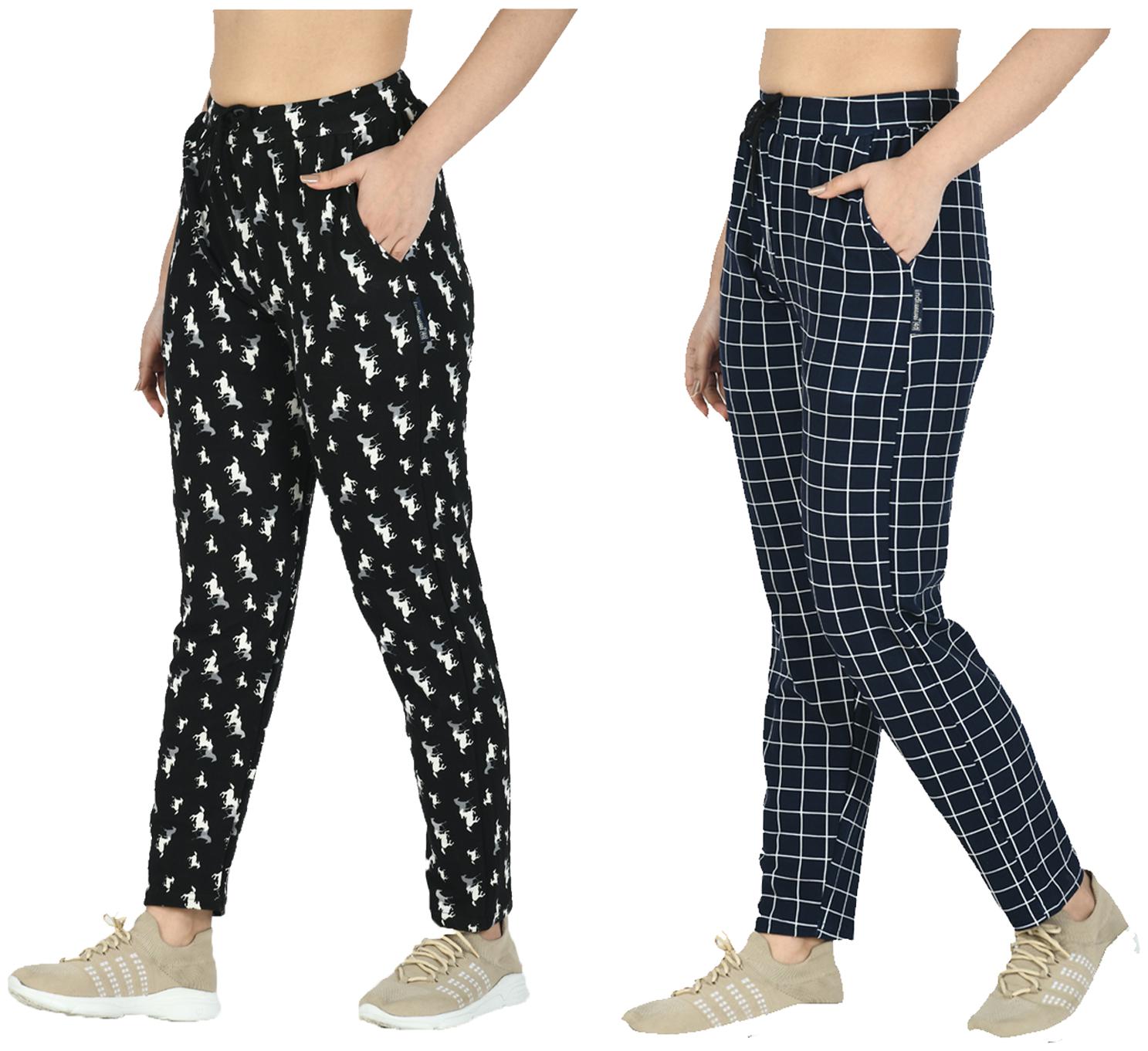 

Indiweaves Women Regular fit Polyester Printed Track pants - Black Navy