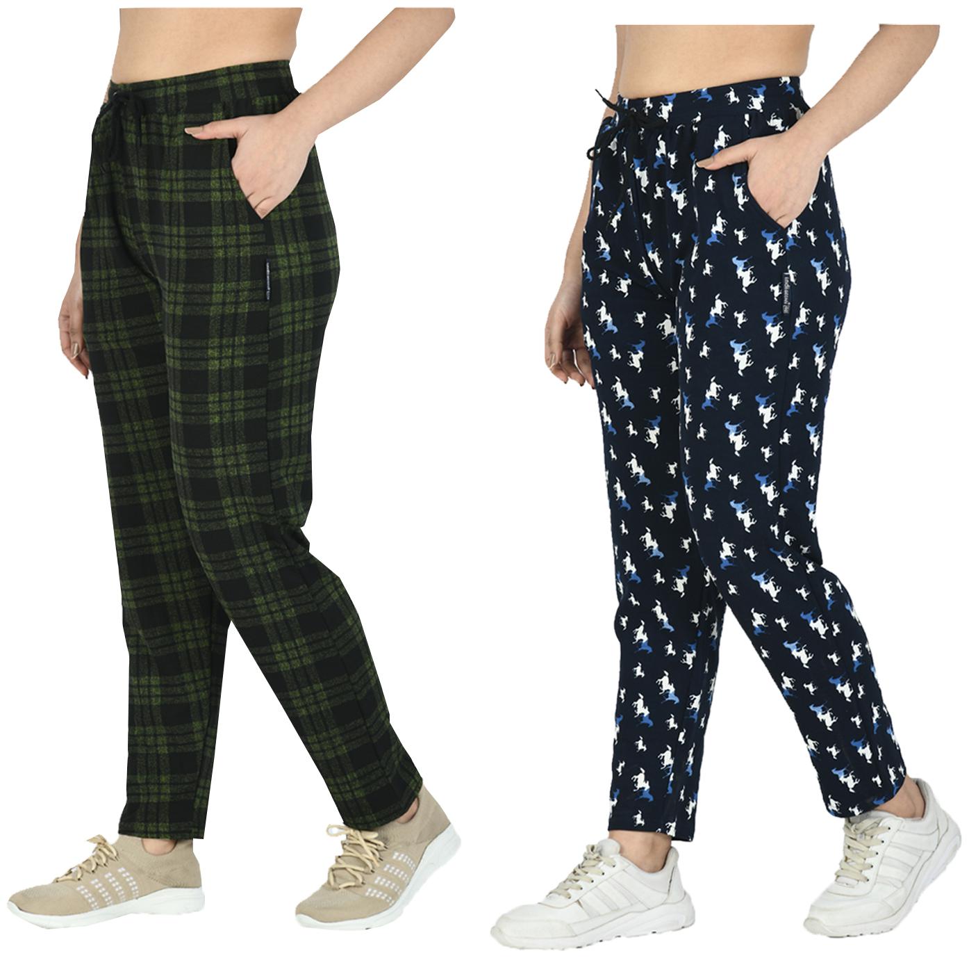 

Indiweaves Women Regular fit Polyester Printed Track pants - Navy Green