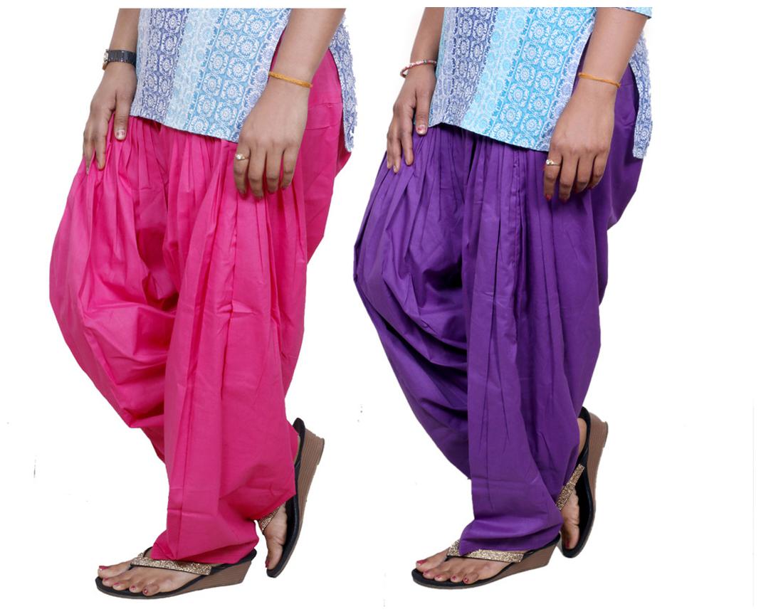 

IndiWeaves Pink And Purple Pack Of 2 Salwar
