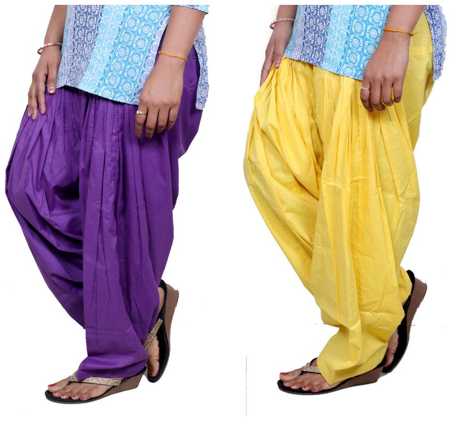 

IndiWeaves Purple And Yellow Pack Of 2 Salwar