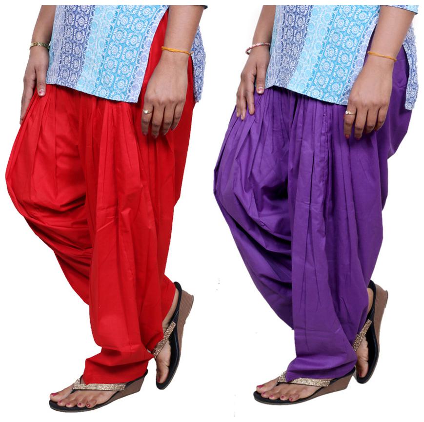 

IndiWeaves Red And Purple Pack Of 2 Salwar