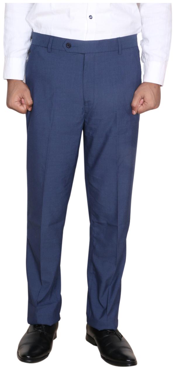 

Indiweaves Men Solid Regular Fit Formal Trouser - Blue