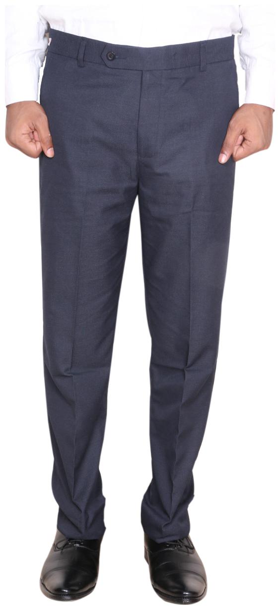 

Indiweaves Men Solid Regular Fit Formal Trouser - Blue