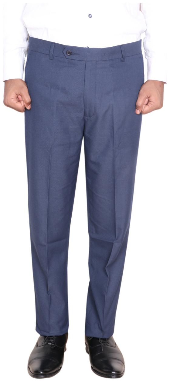 

Indiweaves Men Solid Regular Fit Formal Trouser - Blue