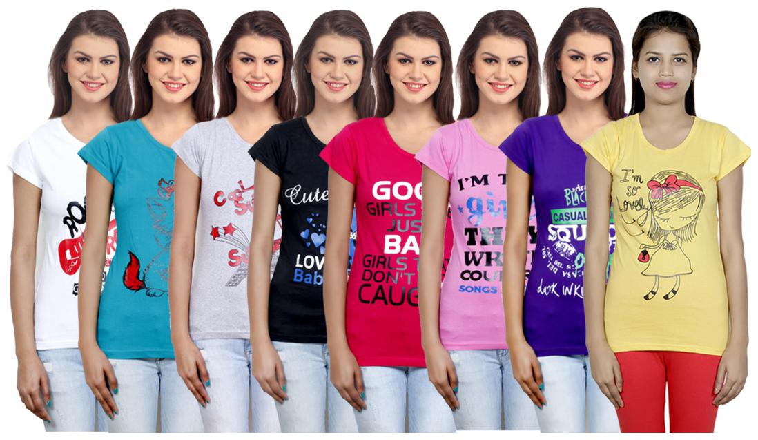 

IndiWeaves Women Cotton Printed T-Shirt ( Set of- 8)