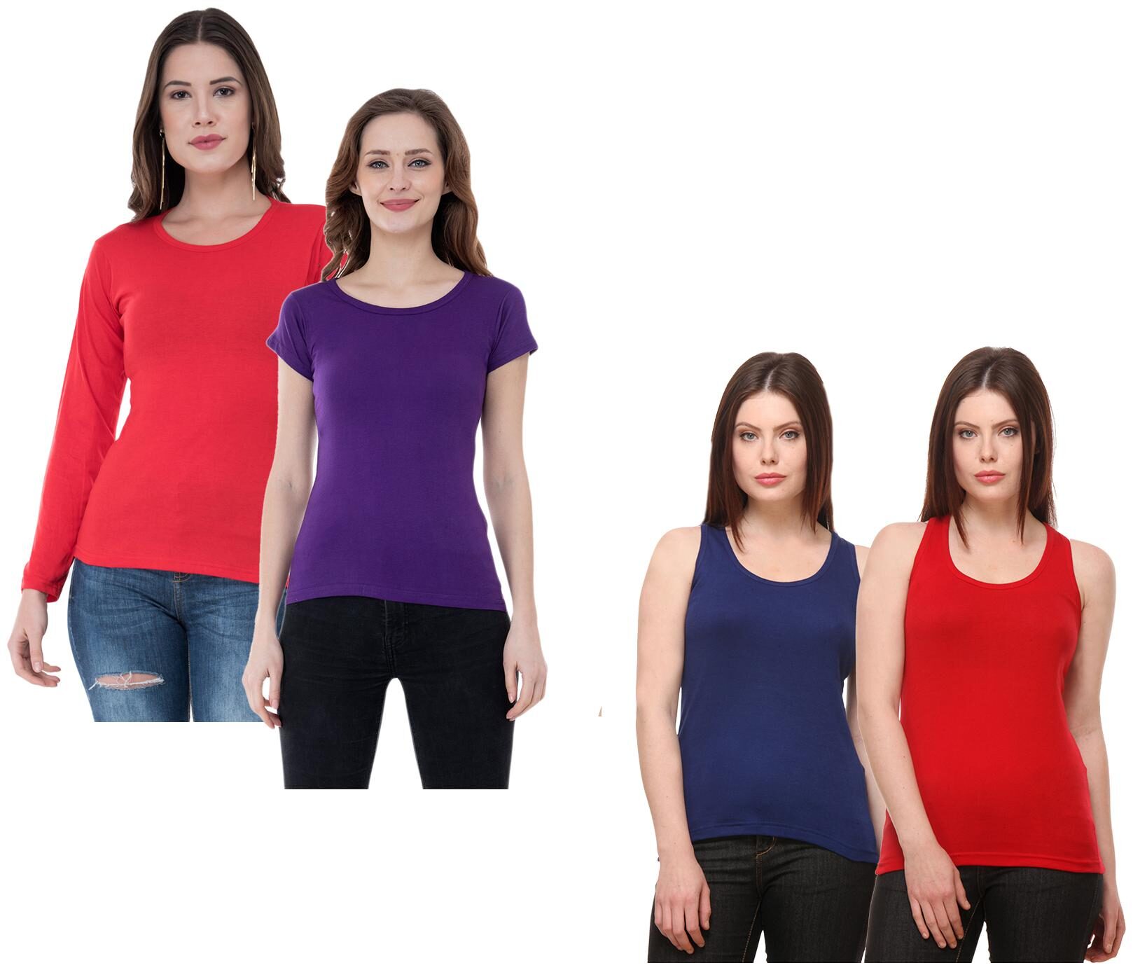 

Indiweaves Women Multi Regular fit Round neck Cotton Tank top