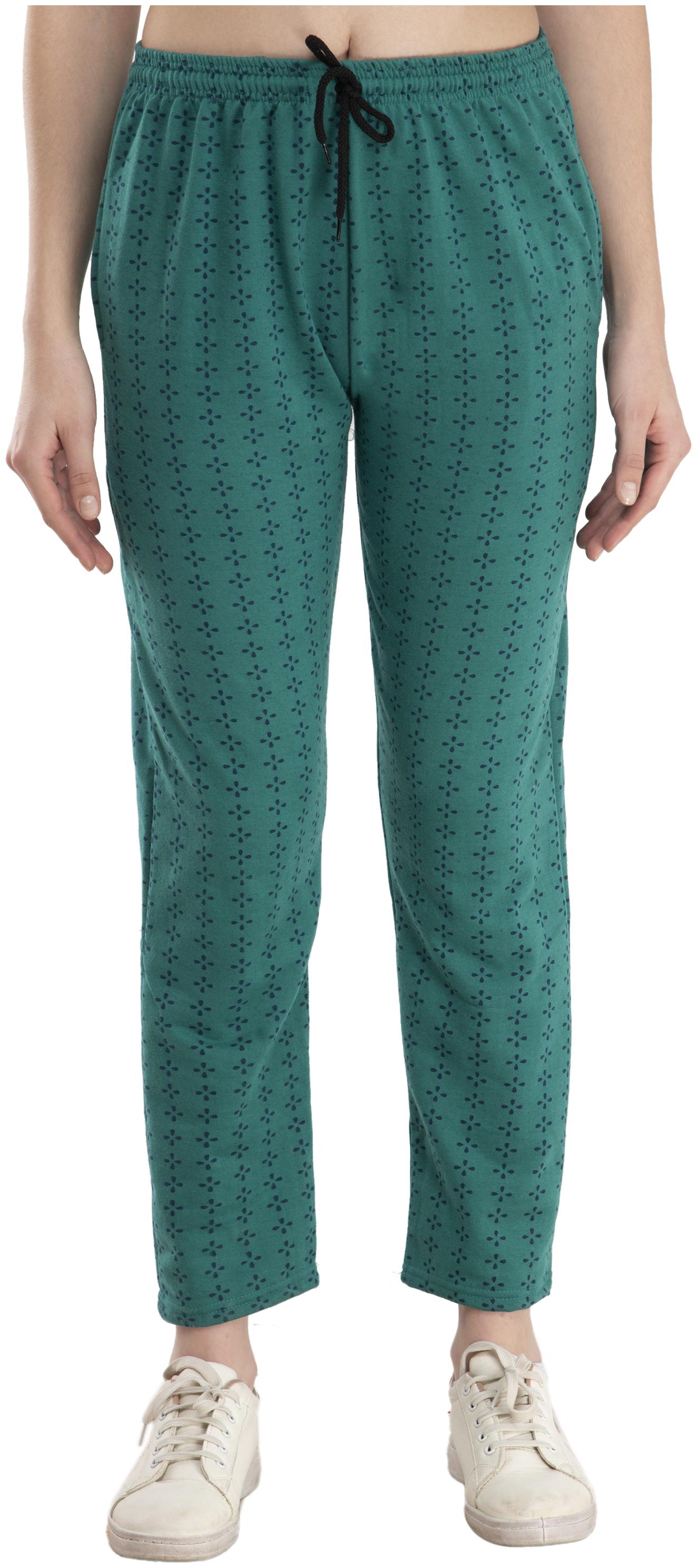 

Indiweaves Women Regular fit Fleece Printed Track pants - Green