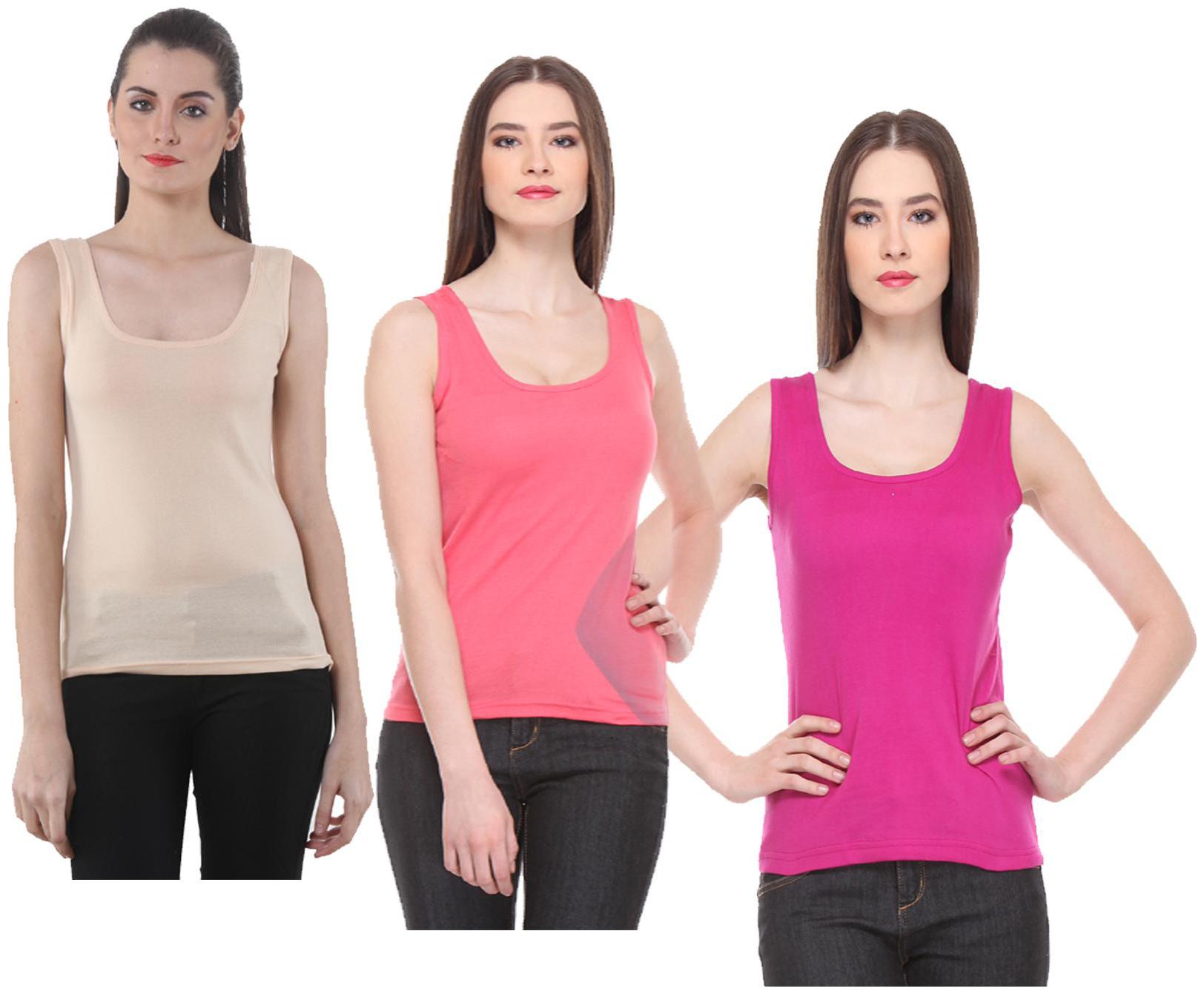 

Indiweaves Women Multi Regular fit U neck Cotton Tank top