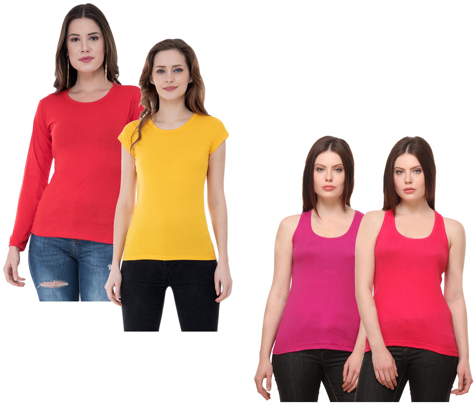 

Indiweaves Women Multi Regular fit Round neck Cotton Tank top