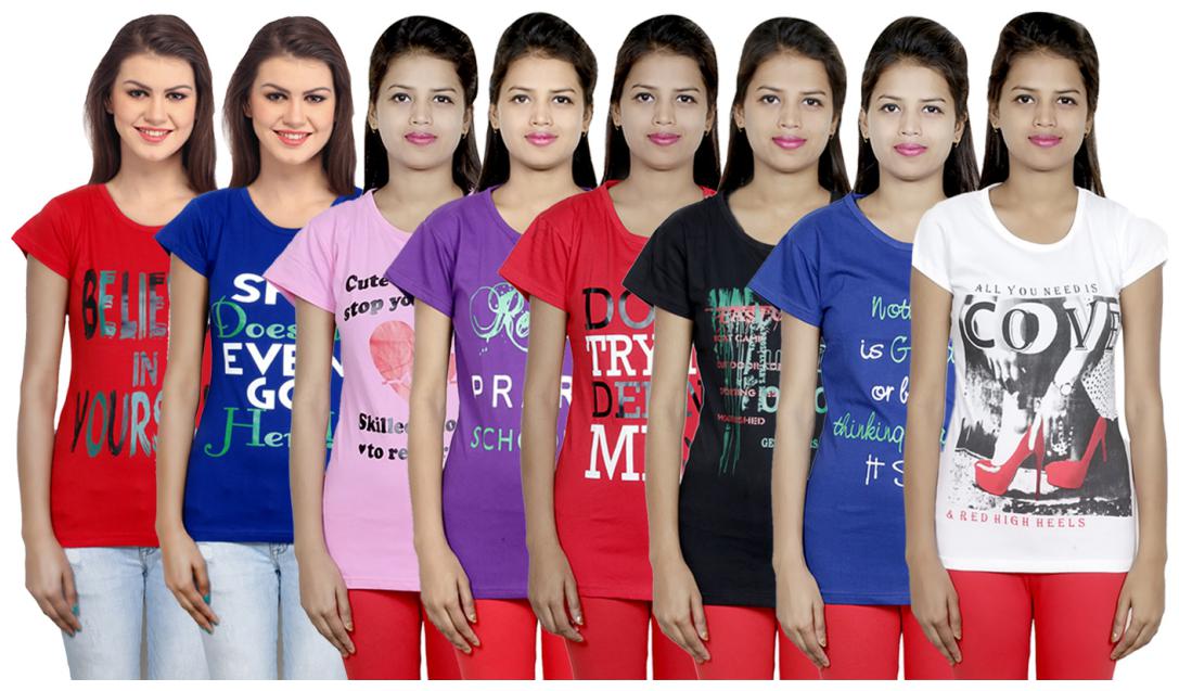 

IndiWeaves Women s Cotton Printed T-Shirts COMBO OFFER ( Pack of 8 T-Shirts)