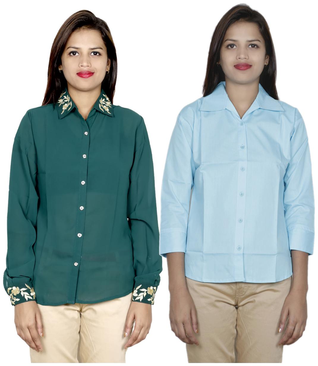 

Indiweaves Women Green Embroidered Regular Fit Shirt