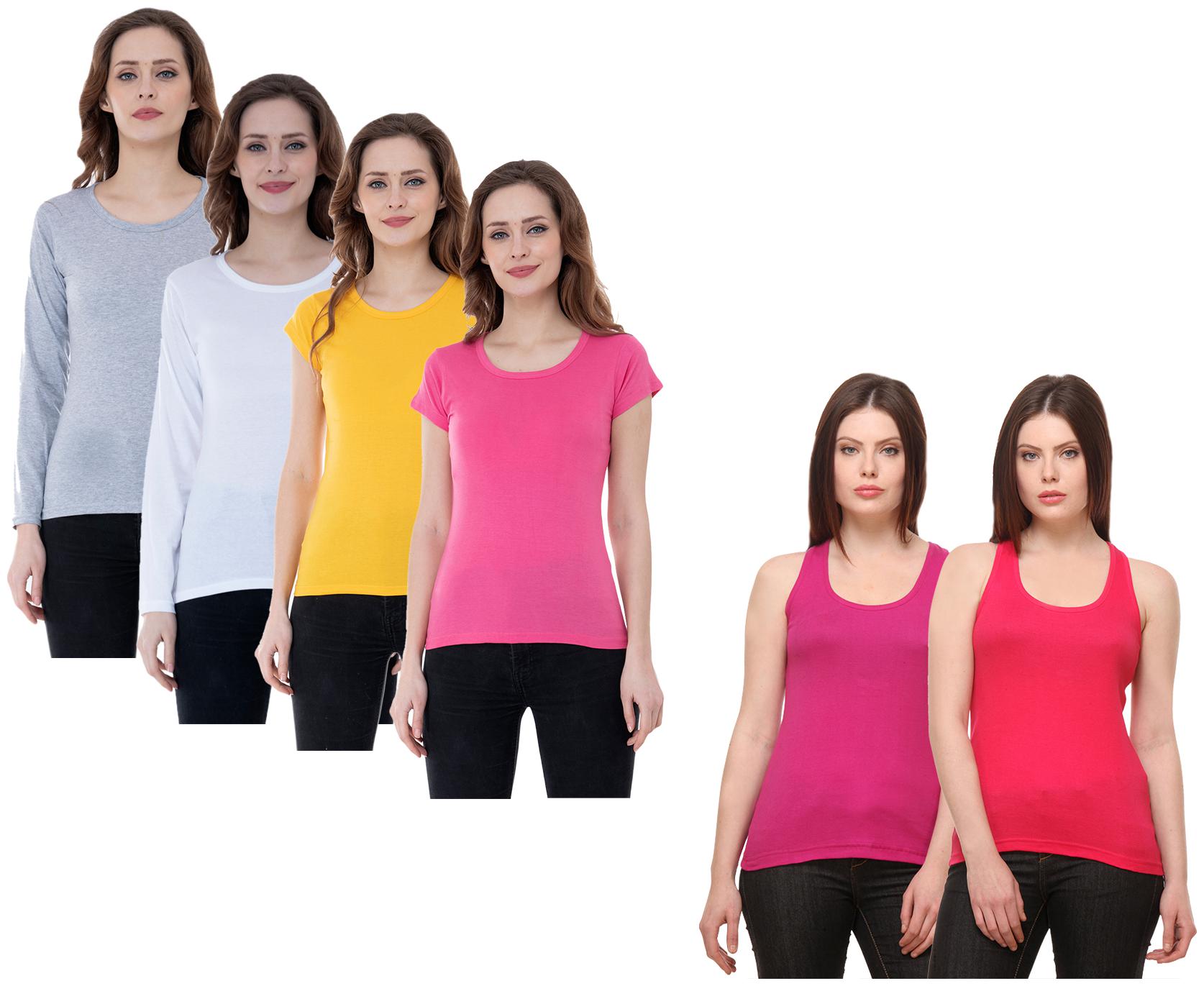 

Indiweaves Women Multi Regular fit Round neck Cotton Tank top