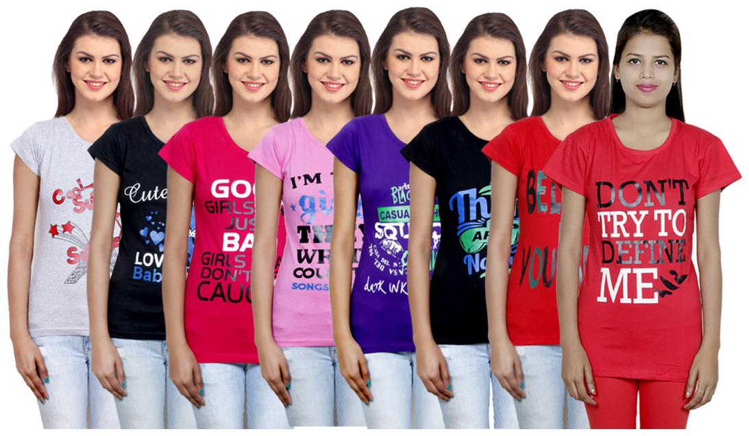 

IndiWeaves Women s Cotton Printed T-Shirts COMBO OFFER ( Pack of 8 T-Shirts)