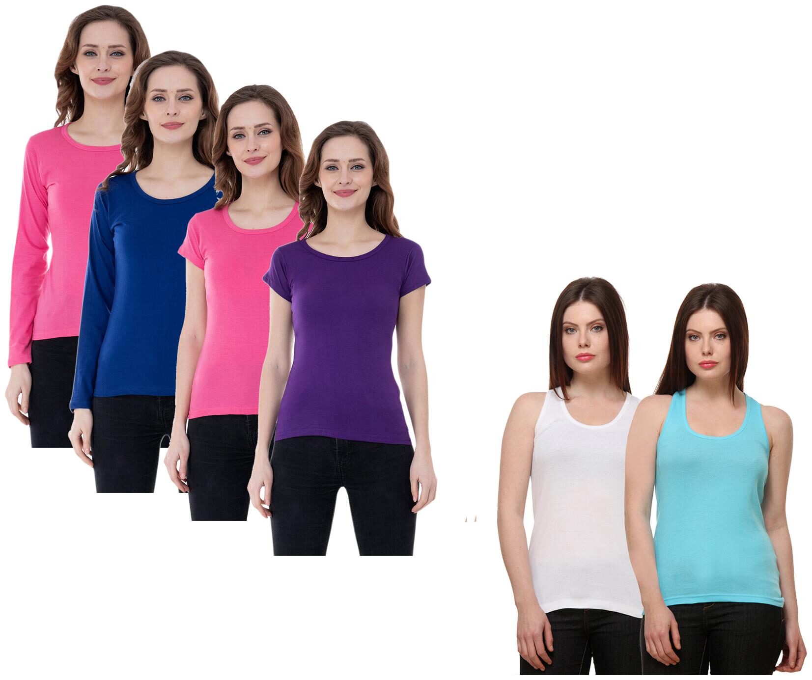 

Indiweaves Women Multi Regular fit Round neck Cotton Tank top