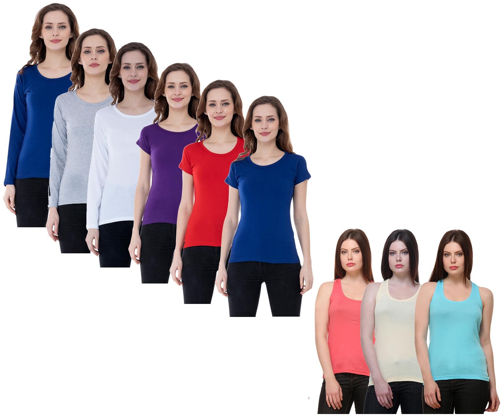 

Indiweaves Women Multi Regular fit Round neck Cotton Tank top