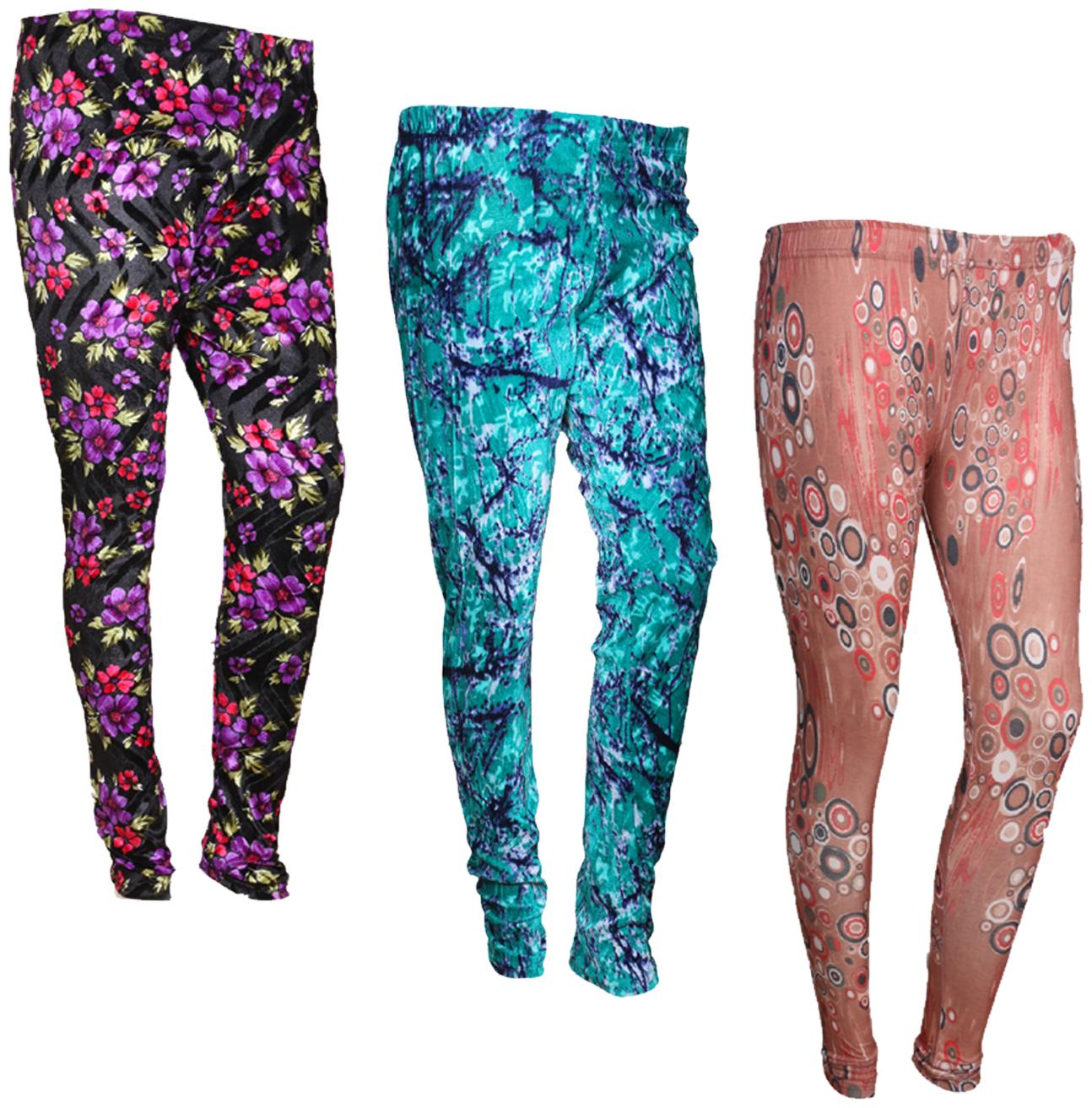 

IndiWeaves Women Cotton Printed Legging and Velvet Printed Leggings (Pack of 3)
