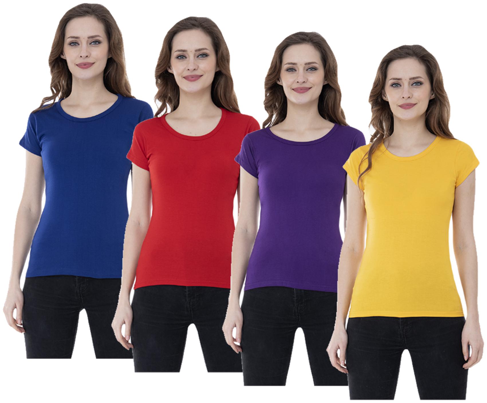 

Indiweaves Women Multi Regular fit Round neck Cotton T shirt