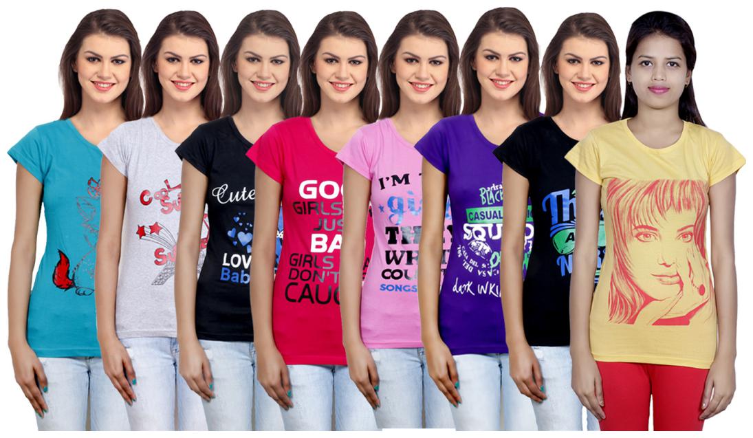 

IndiWeaves Women Cotton Printed T-Shirt ( Set of- 8)