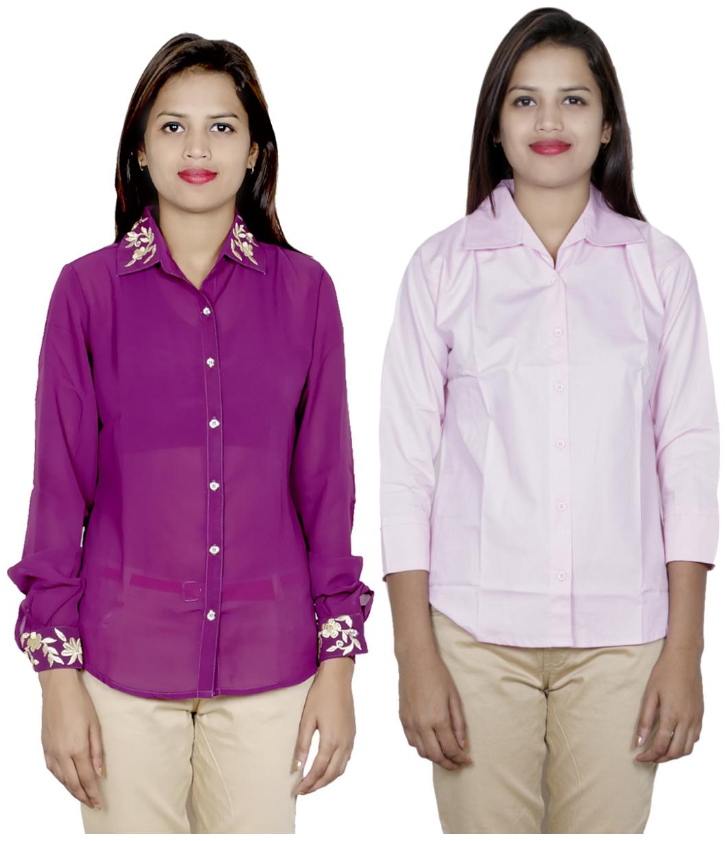 

Indiweaves Women Purple Embroidered Regular Fit Shirt
