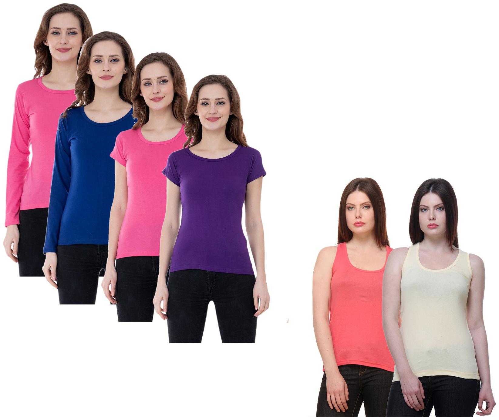 

Indiweaves Women Multi Regular fit Round neck Cotton Tank top